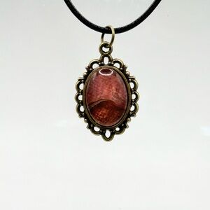 Vintage-Inspired Bronze Necklace with Red Oval Pendant